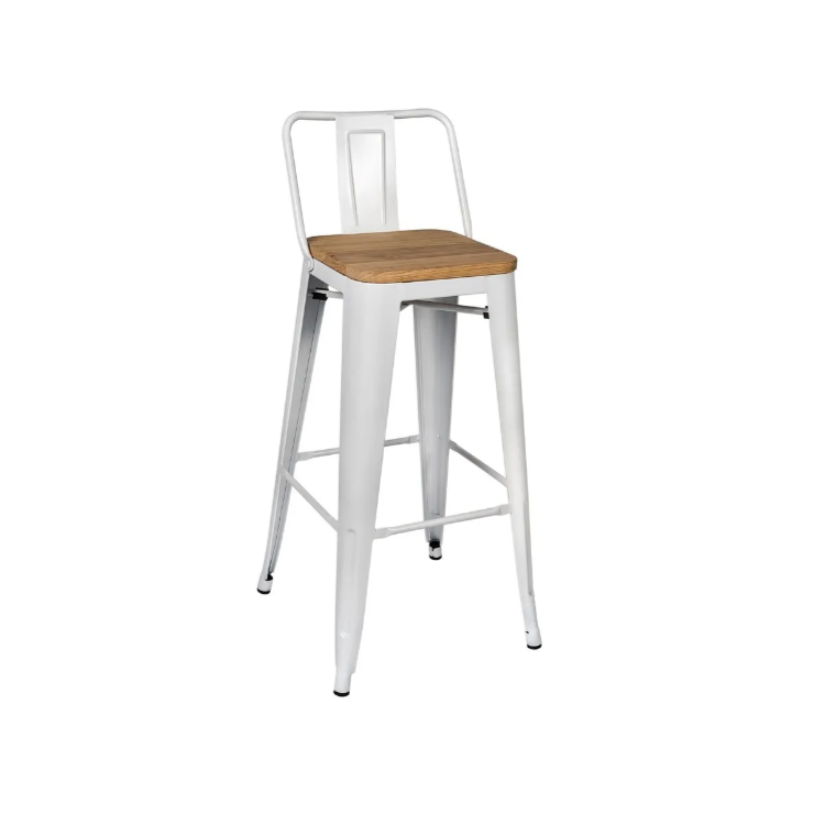 Стул барный со спинкой Клен TOLIX с деревянным сиденьем сгр042/1 (белый глянцевый, светлое дерево)