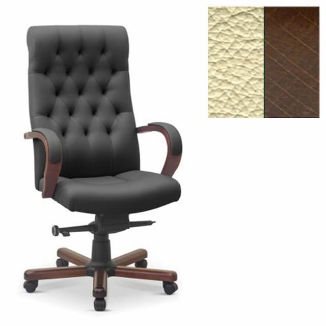 Кресло руководителя Юнитекс Status натуральная кожа с компаньоном бежевая NL53/дерево орех