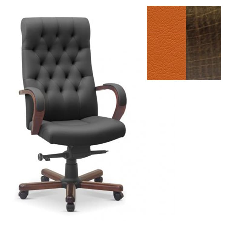 Кресло руководителя Юнитекс Status eco экокожа премиум оранжевая CN1120/дерево-темный орех аида